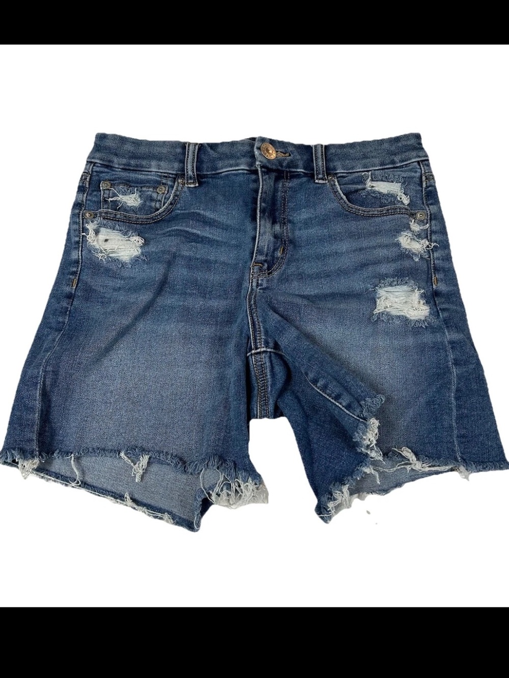 American Eagle Women’s Size 8 Curvy Midi Shortie Shorts Jean Distressed #0294